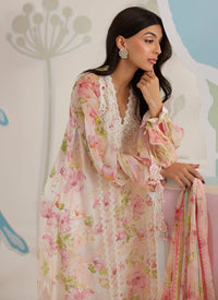 Ivory Floral Printed and Embroidered Lawn Suit | RTW