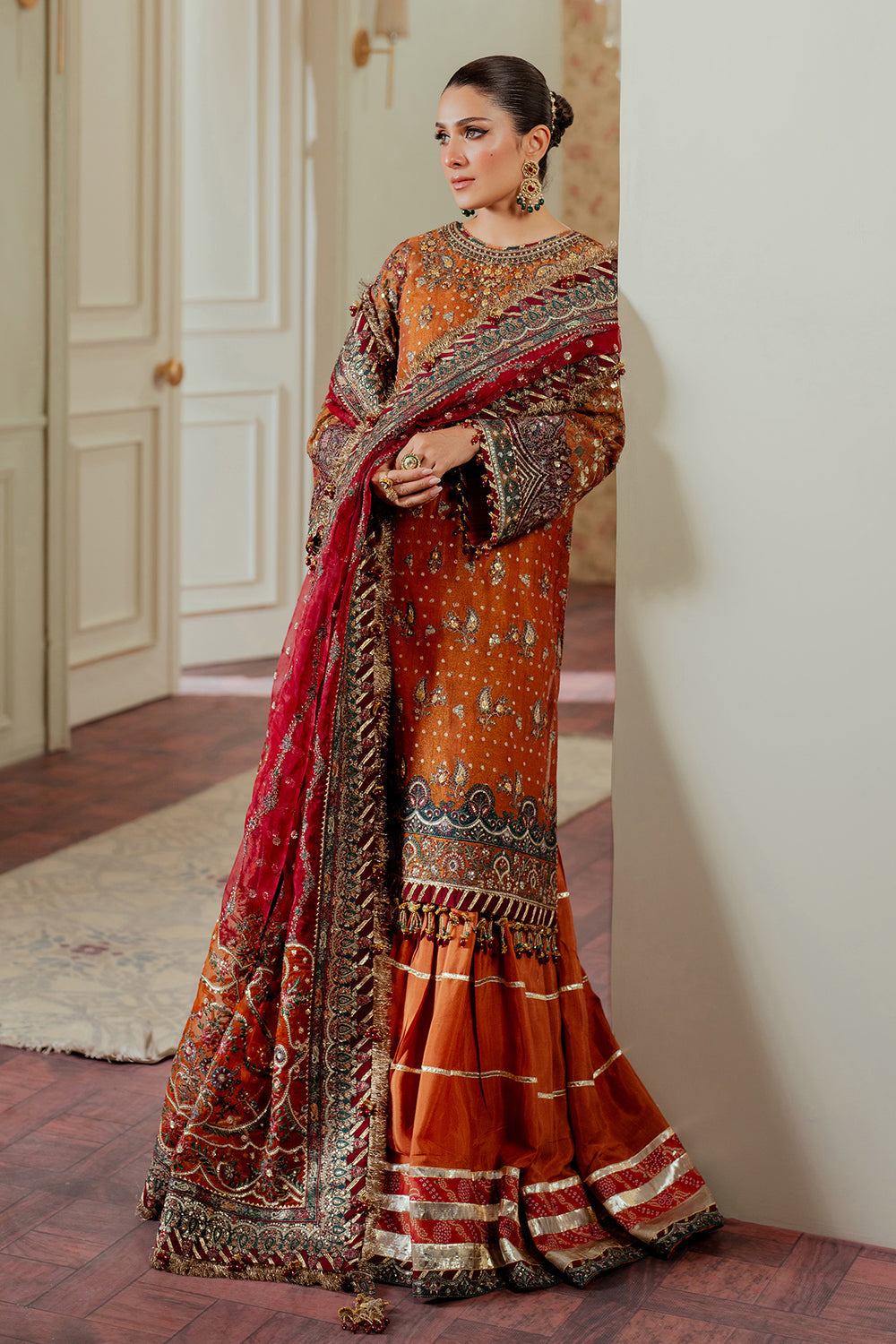 Burnt Orange Mysoori Sequence Embroidered Luxury Suit |Ready to Wear
