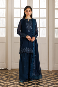 Navy Blue Embroidered Chiffon Short Shirt Suit | Ready to Wear