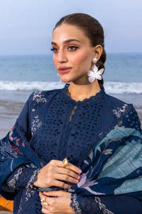 Navy Blue Embroidered Lawn Suit with Silk Digital Printed Dupatta |RTW