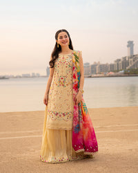 Luxury Embroidered Cotton Suit with Digital Printed Chiffon Dupatta |RTW