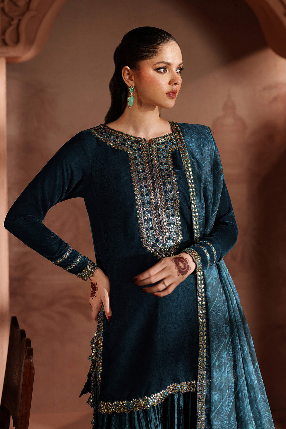 3  Piece Stitched Velvet Suit - Ready to  Wear
