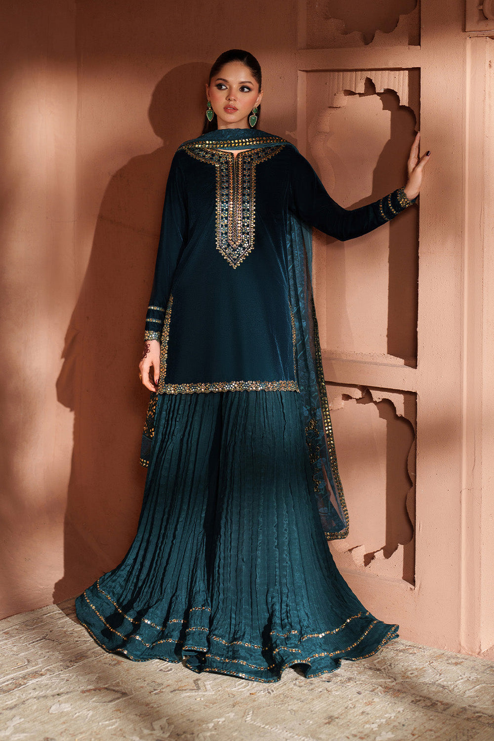 3  Piece Stitched Velvet Suit - Ready to  Wear