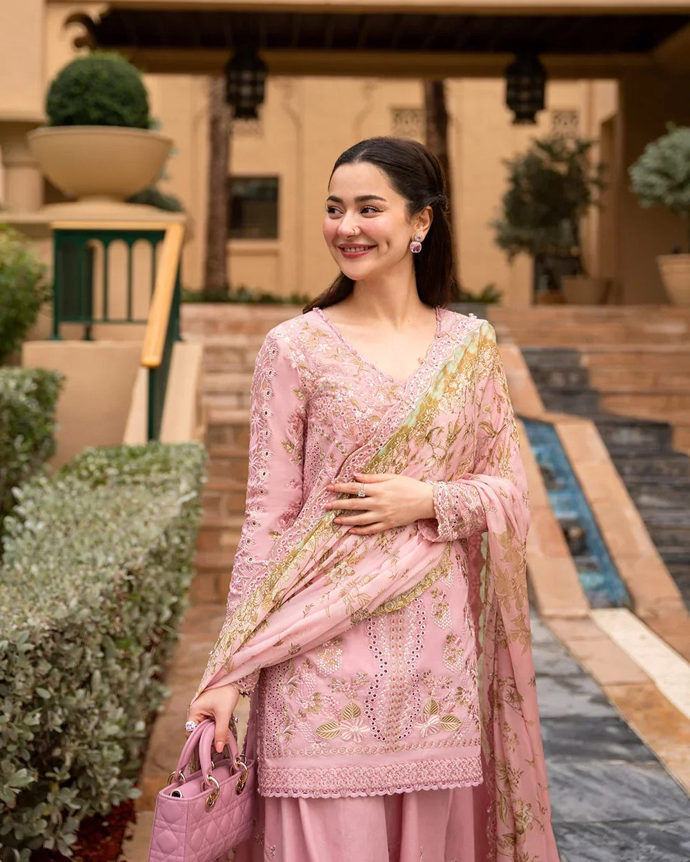 Blush Pink Sharara - 03-Piece Lawn Shirt With Silk Dupatta | Ready To Wear