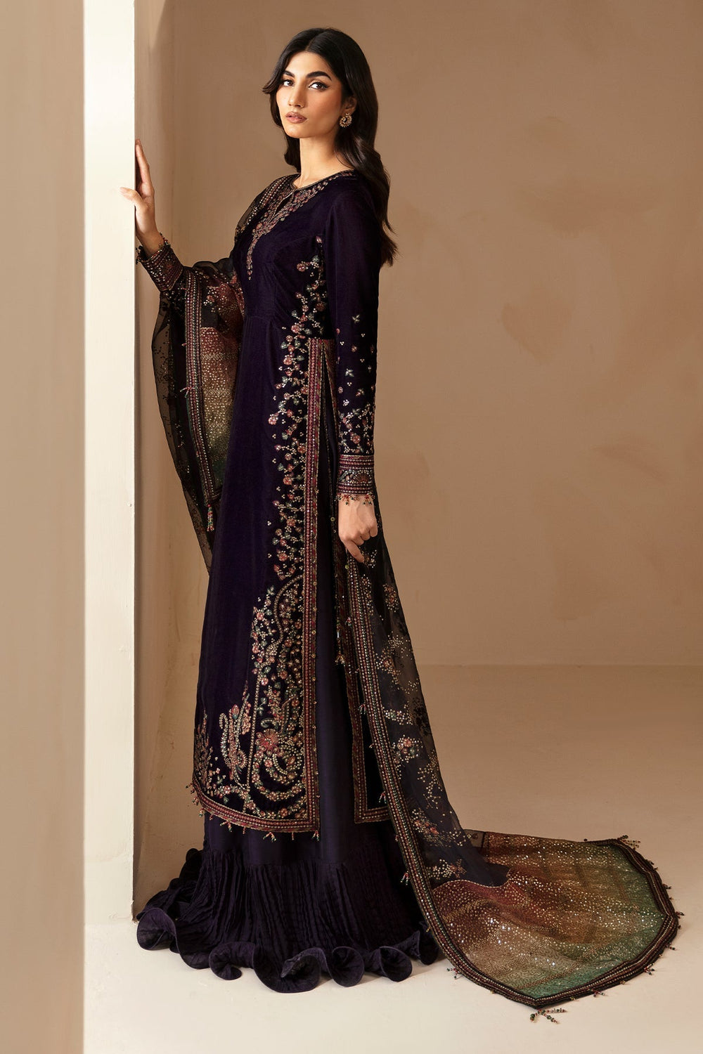 Royal Midnight Pure Velvet Embroidered Festive Suit | RTW