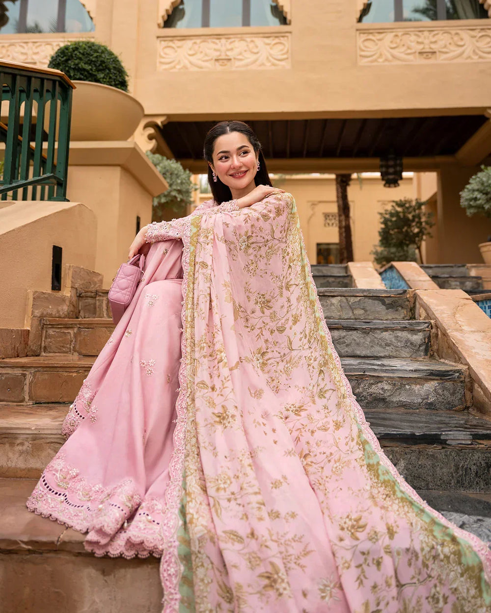 Blush Pink Sharara - 03-Piece Lawn Shirt With Silk Dupatta | Ready To Wear