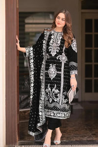 Black 9000 Pure Micro Velvet Ready to Wear Embroidered Festive Suit