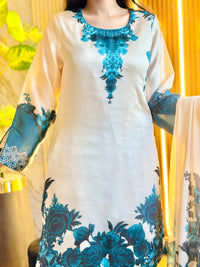 Ivory Teal Shamoze Silk Suit | RTW
