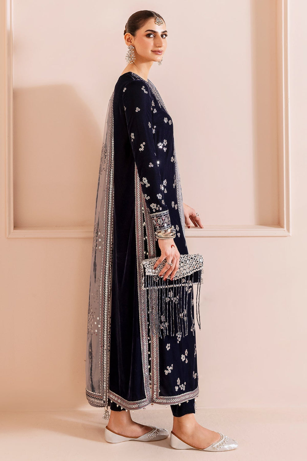 03-PIECE EMBROIDERED VELVET SUIT READY TO WEAR