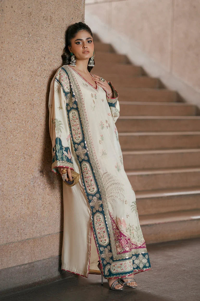 Botanical Embroidered Silk Kaftan | Ready To Wear