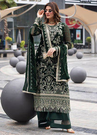 Dark Green Sequence Embroidered Semi Pure Chiffon Suit | Ready to Wear