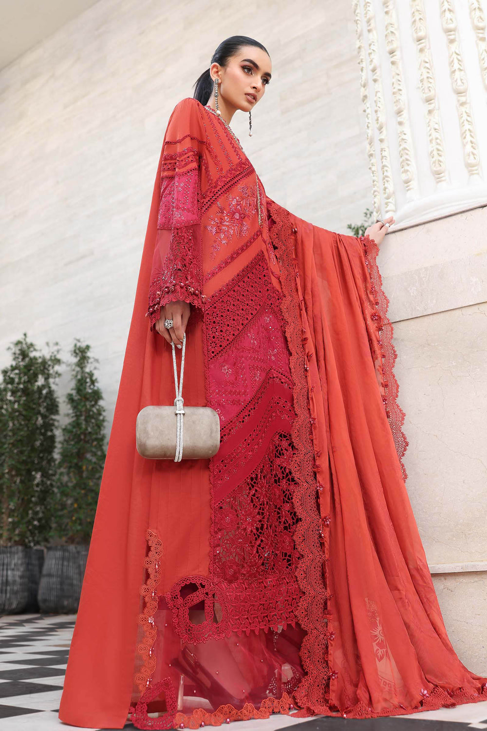 Rust Red Embroidered Chikankari Lawn Suit |Ready to Wear