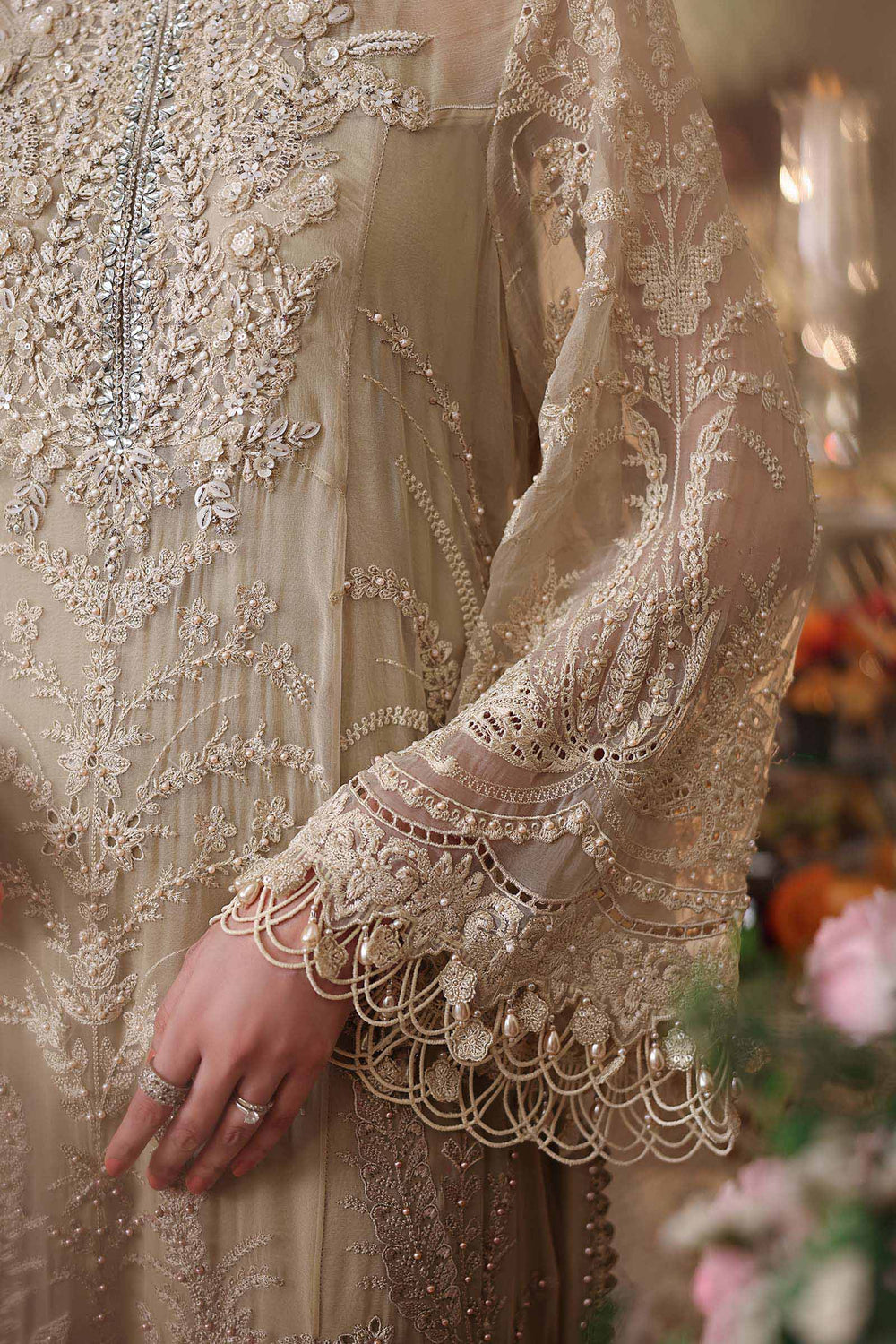 Tie and Dye Chiffon Embroidered Suit with Satin Silk Trouser | Ready to Wear