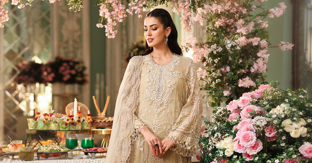 Tie and Dye Chiffon Embroidered Suit with Satin Silk Trouser | Ready to Wear