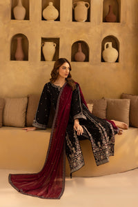 Black Cotton Silk Embroidered Suit with Chiffon Dupatta | Ready to Wear