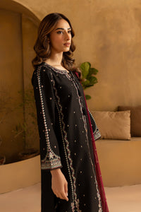 Black Cotton Silk Embroidered Suit with Chiffon Dupatta | Ready to Wear
