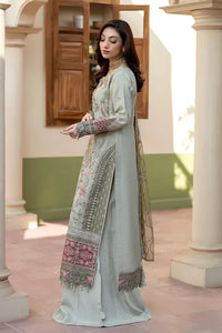 Soft Pastel Green-Grey Organza Ready to Wear Embroidered Festive Suit