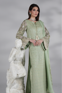 Mint Green Heavy Embroidered Chiffon Luxury Suit | RTW