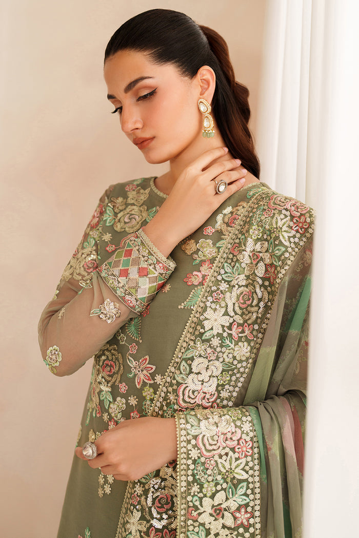 Olive Green Embroidered Chiffon Suit | Ready to Wear