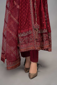 Rich Maroon Embroidered Chiffon Pishwas Suit |Ready to Wear