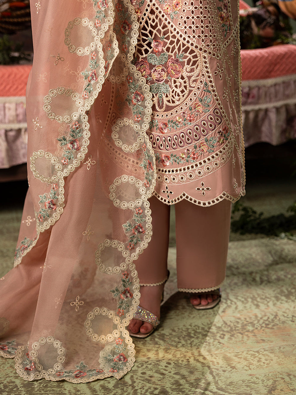 Blush Pink Embroidered Lawn Suit with Khaddi Net Dupatta | Ready to Wear