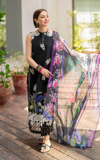 Black Floral Printed Lawn Suit with Embroidered Chiffon Dupatta |Ready to Wear