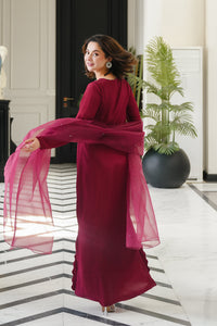 Maroon Silk Suit with Net Dupatta | RTW
