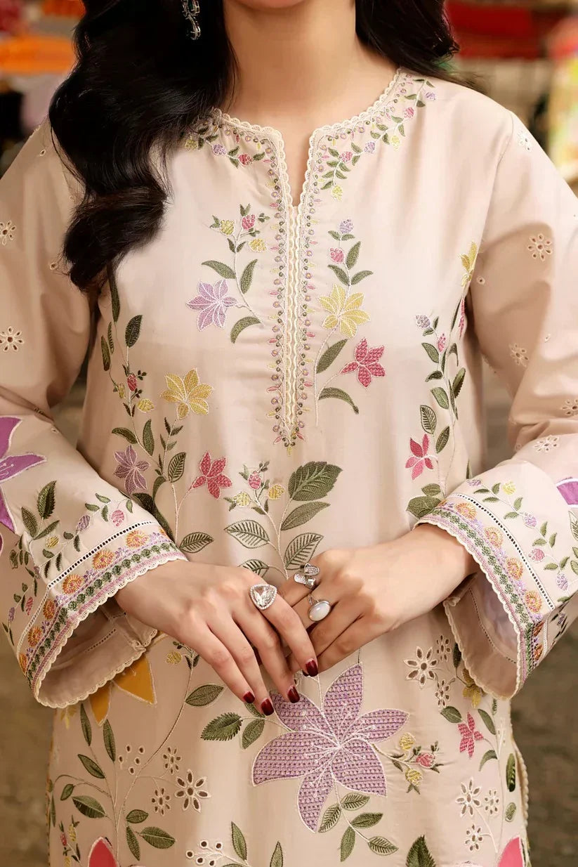 03-Piece Embroidered Lawn Suit With Silk Dupatta | Ready To Wear