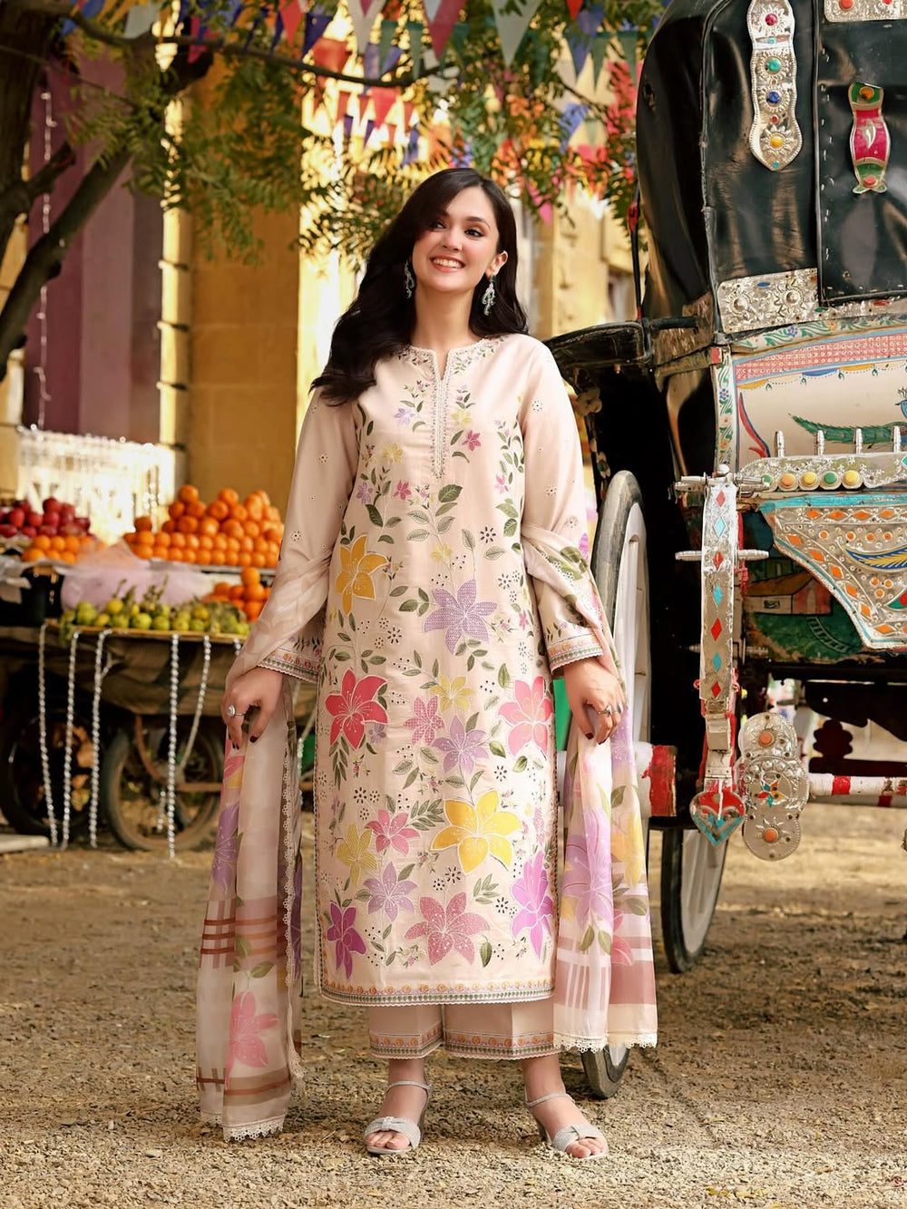 03-Piece Embroidered Lawn Suit With Silk Dupatta | Ready To Wear