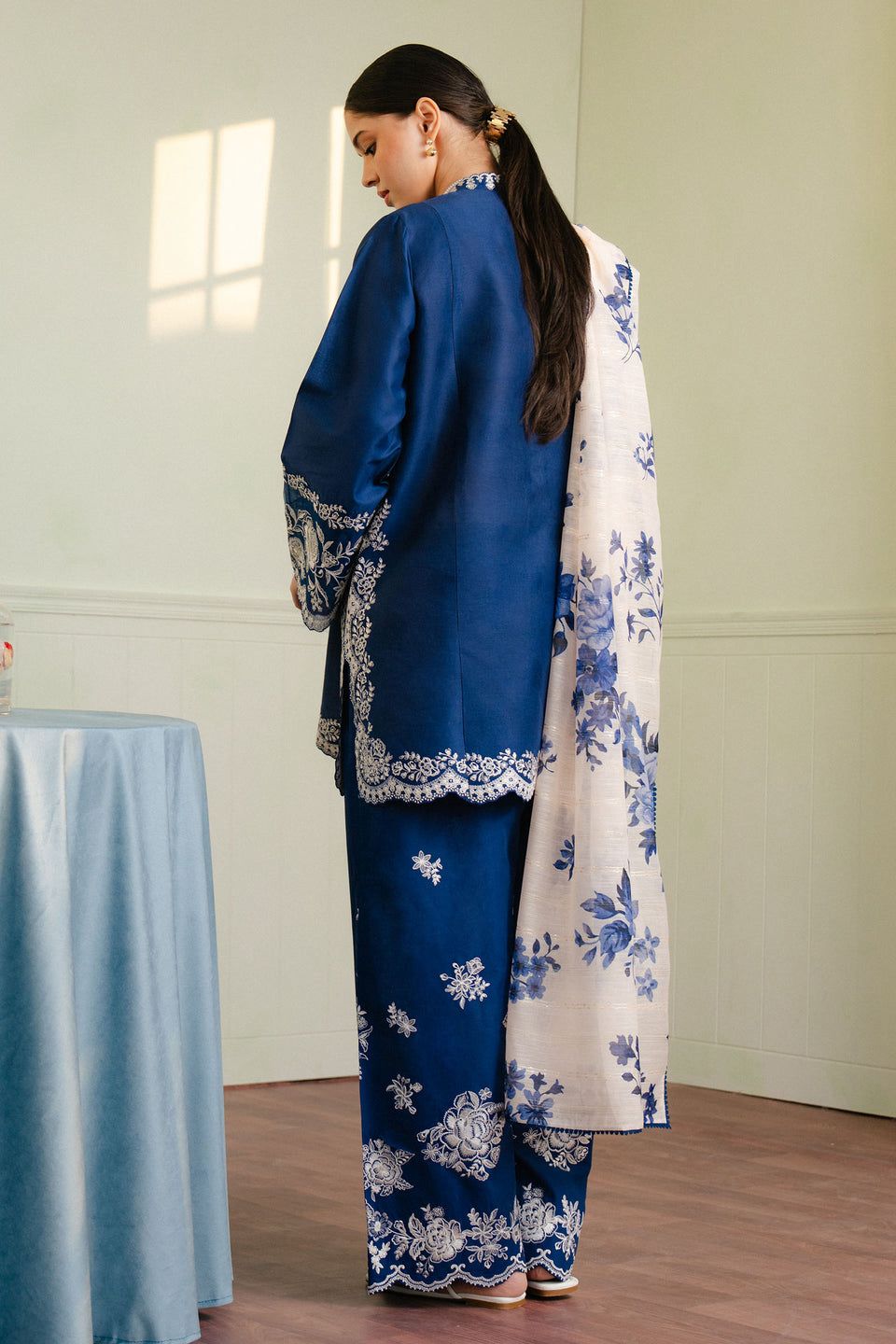 Deep Navy Flora - 3 Piece Embroidered Suit | Ready To Wear