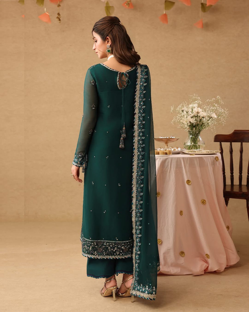 Heavy Embroidered Chiffon Festive Suit with Pearl Work | RTW