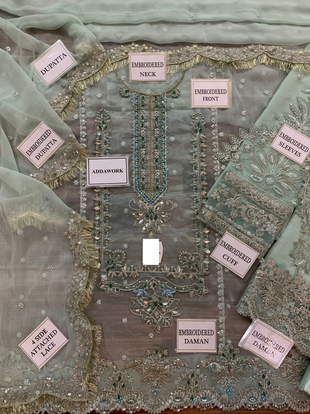 Ice Blue Heavy Embroidered Chiffon Suit with Adda Work |Ready to Wear