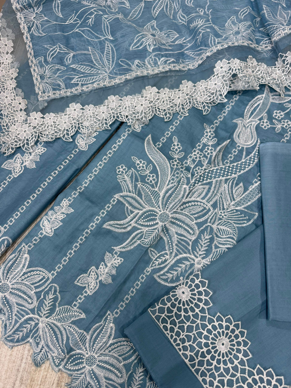 Icy Blue Embroidered Egyptian Lawn Suit with Monal Lawn Dupatta |RTW