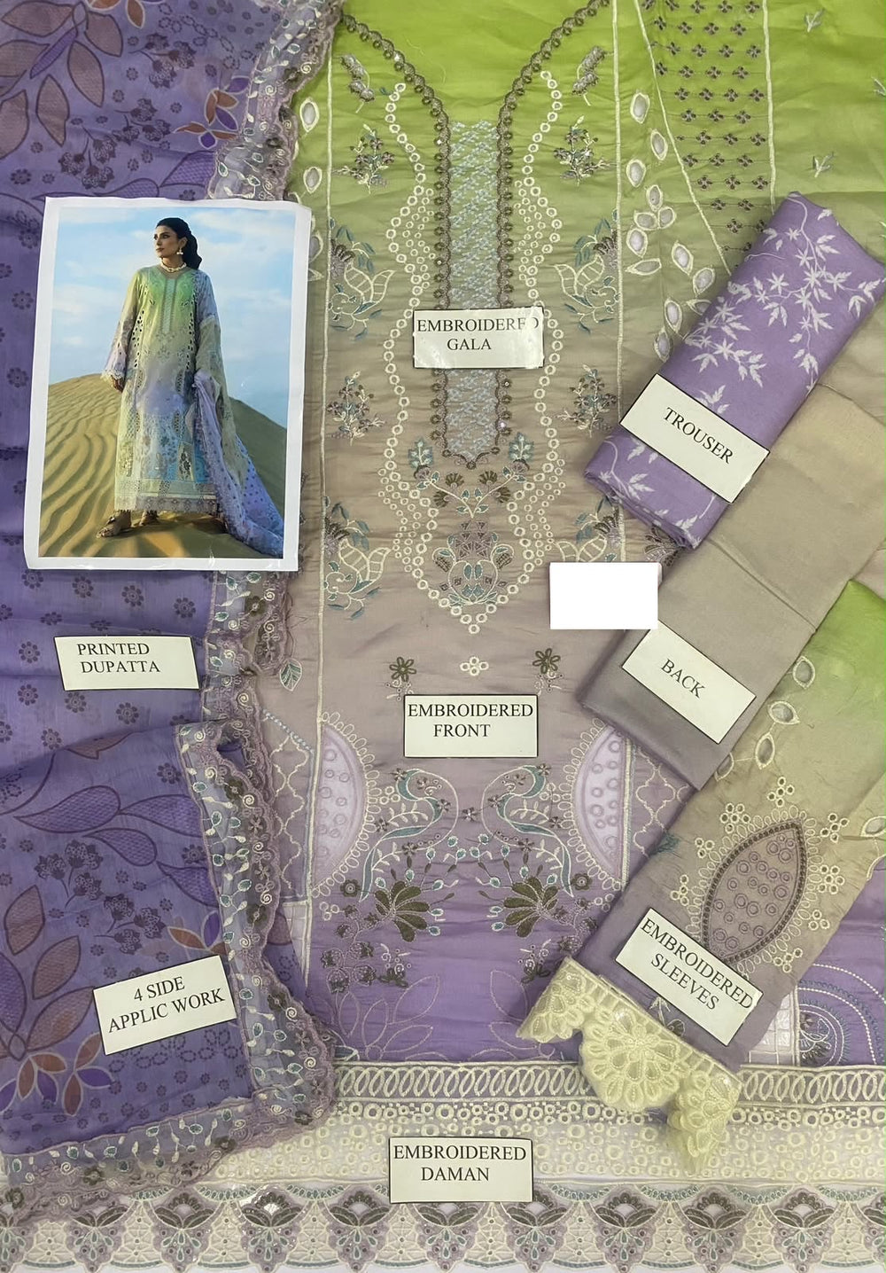 Pastel Chikankari Embroidered Lawn Suit with Organza Dupatta |RTW