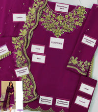 Deep Plum Embroidered Chiffon Suit with Addawork | Ready to Wear (Copy)