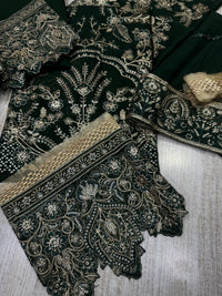 Dark Green Sequence Embroidered Semi Pure Chiffon Suit | Ready to Wear