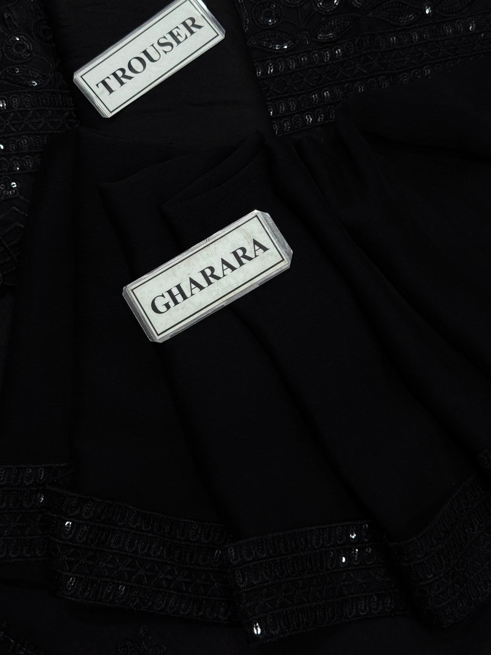 Midnight Black Chiffon Sequence Embroidered Garara Suit | |RTW
