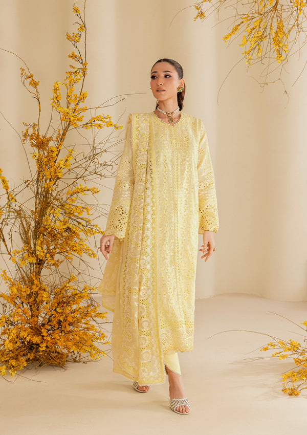 Pastel Yellow Embroidered Egyptian Lawn Suit | Ready to Wear