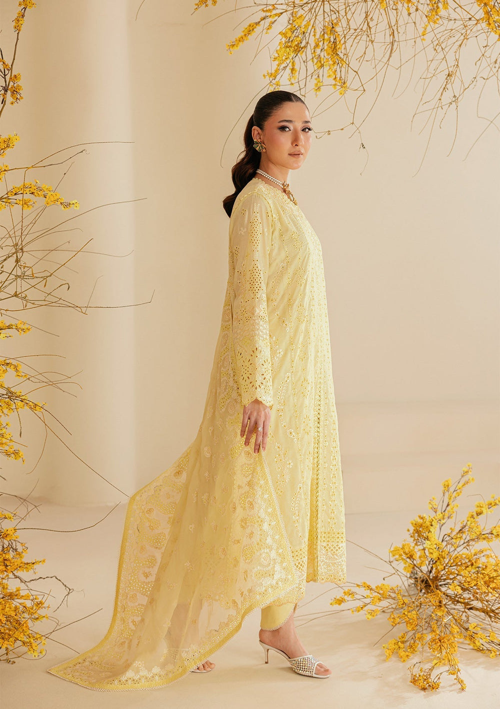Pastel Yellow Embroidered Egyptian Lawn Suit | Ready to Wear
