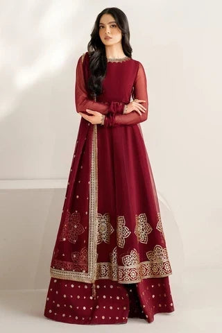 Maroon Semi Pure Chiffon Ready to Wear Sequence Embroidered Lehenga Suit