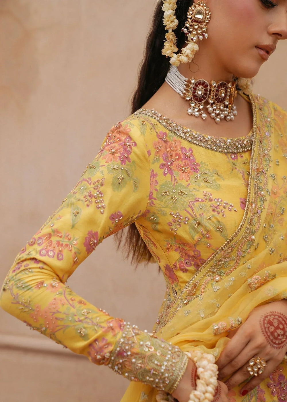 Yellow Shamooz Silk Ready to Wear Addawork Festive Maxi Suit